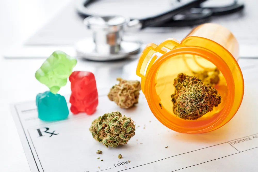 medical marijuana and gummy bears with a doctor's prescription.
